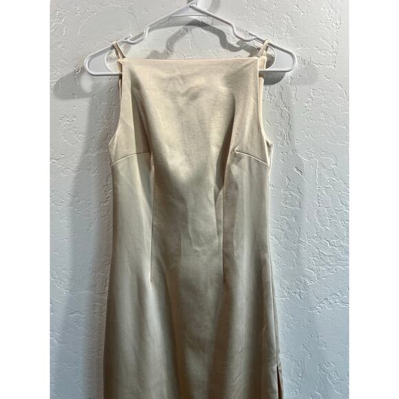 MESHKI Champagne Satin Gown XXS NWT Elegant Formal Dress with Slit - Picture 11 of 16